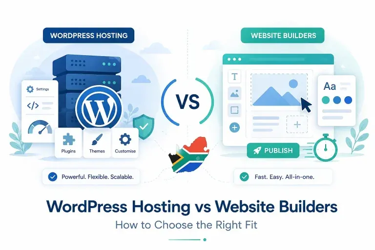 WordPress hosting vs website builders comparison for South African businesses