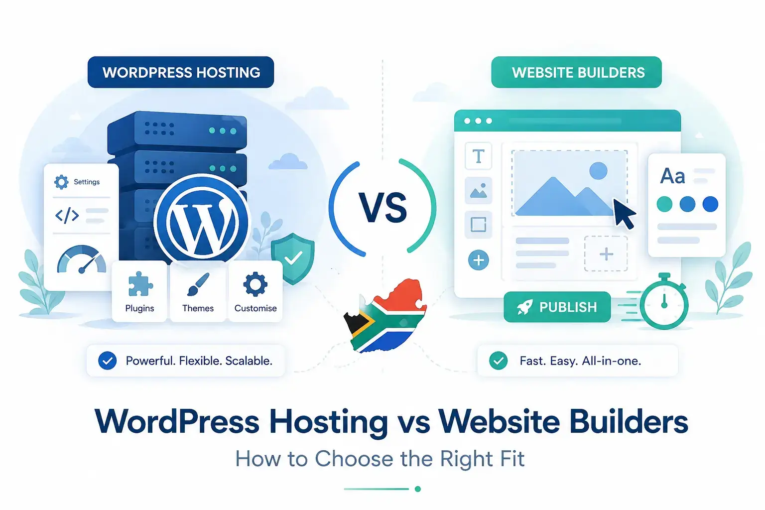 WordPress hosting vs website builders comparison for South African businesses